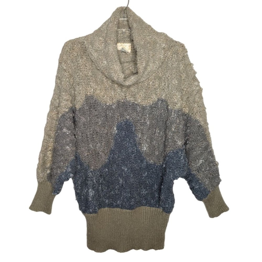 Lady Lilly Vintage cowl neck‎ gray, blue, beige unique women's sweater 38 sz M